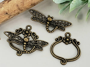 Re-STOCKED!! Antique Bronze Dragonfly Toggle Clasp - 20-30mm - 1pc