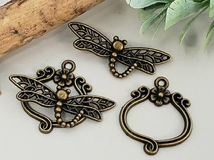 Re-STOCKED!! Antique Bronze Dragonfly Toggle Clasp - 20-30mm - 1pc