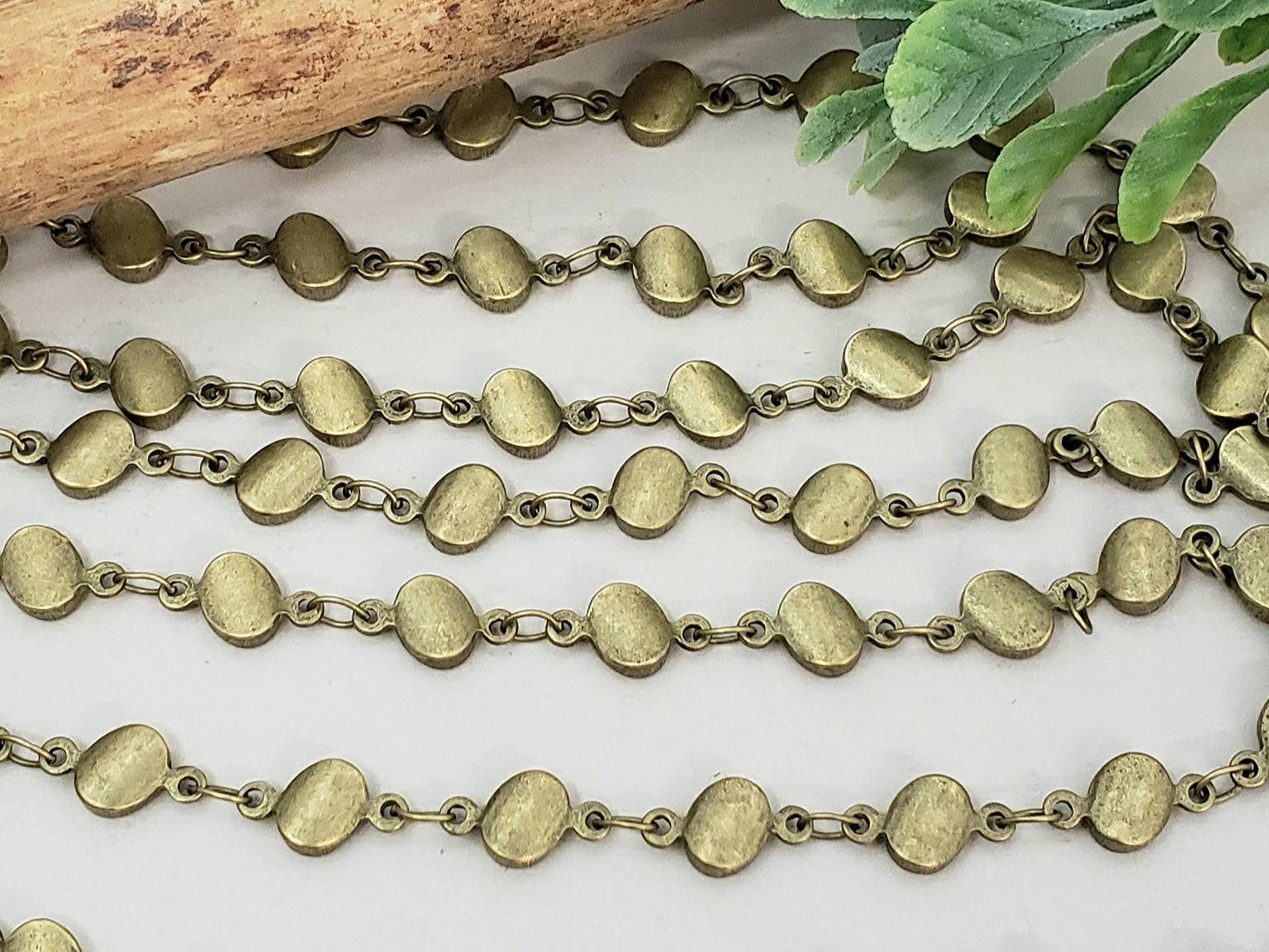 Antique Bronze Oval Pillow Coin Chain - Soldered Links -  12"/ 1 Ft