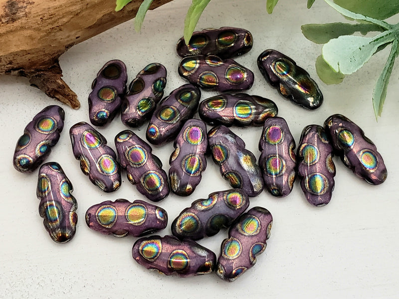 Lavender Vitrail - Czech Scallop Daggers - 12x6mm -10pcs