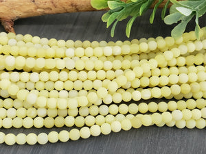 Lemon Jade Matte - Jade Gemstone- 4mm - 7" Strand
