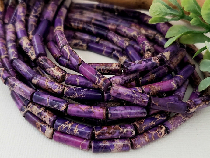 Purple - Sea Sediment Jasper Cylinder Tubes - 13x4mm - 15.5