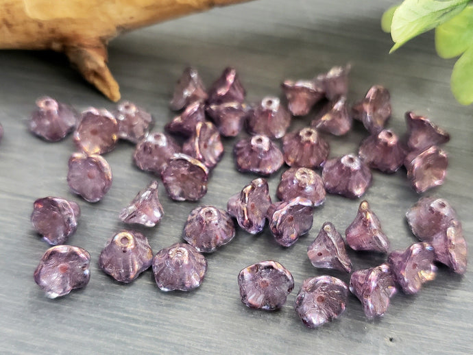 Dark Purple Iris - Czech Bell Flowers - 7x6mm - 20pcs