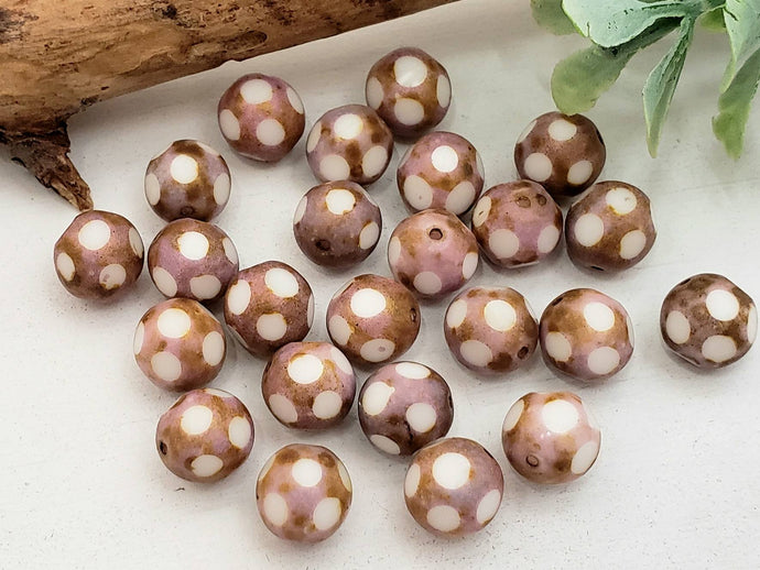 Antique Bronze Pink Alabaster - Czech Table Cut Beads - 15pcs - 8mm