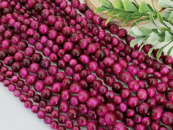 Magenta - Tiger Eye Dyed - 6/8mm - 15