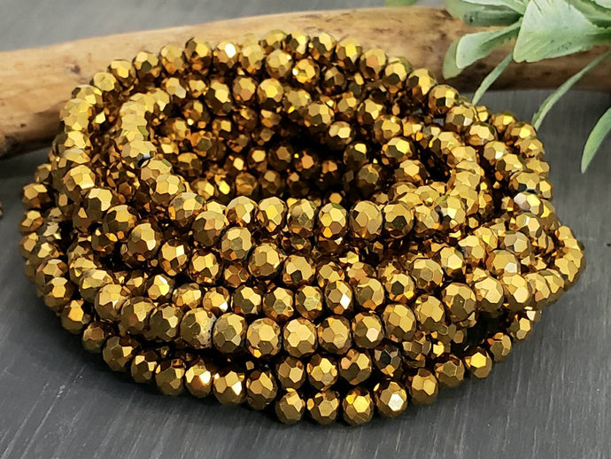 Antique Gold Metallic - Faceted Round Crystals - 4mm - 15