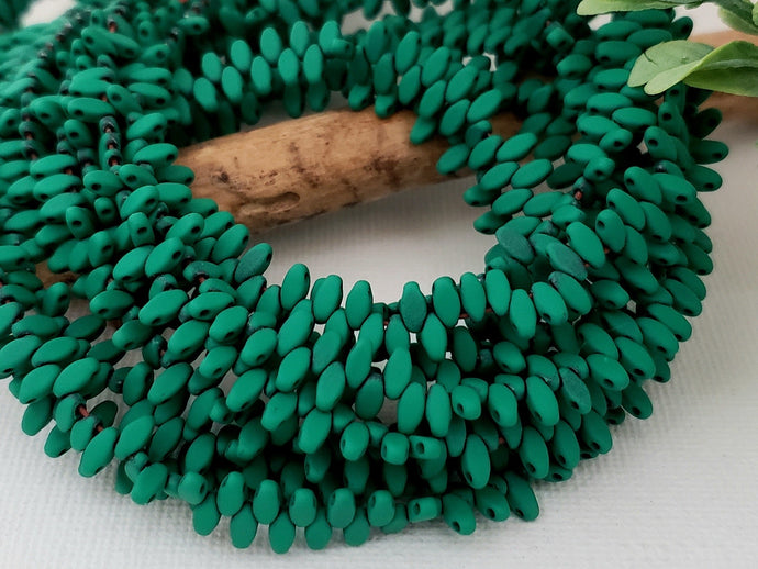 Matte Shamrock Green - 2 Hole Rhombus Painted Hematite - 5x2mm - 16