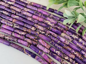 Purple - Sea Sediment Jasper Cylinder Tubes - 13x4mm - 15.5" Strand
