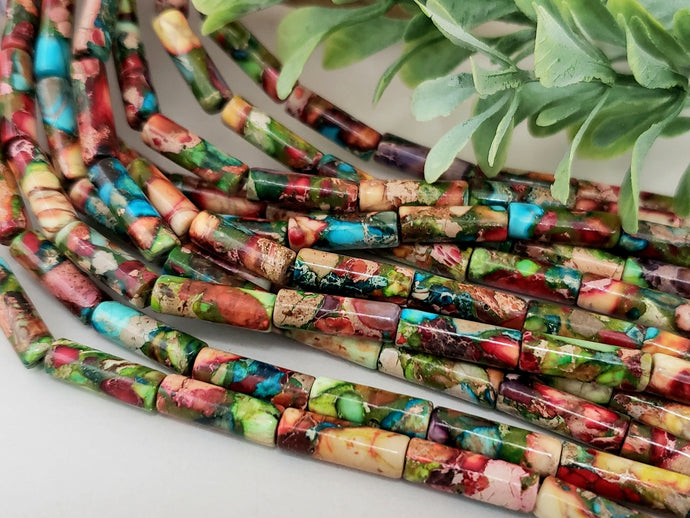 Re-STOCKED!! Multi Color - Sea Sediment Jasper Cylinder Tube - 13x4mm - 15.5
