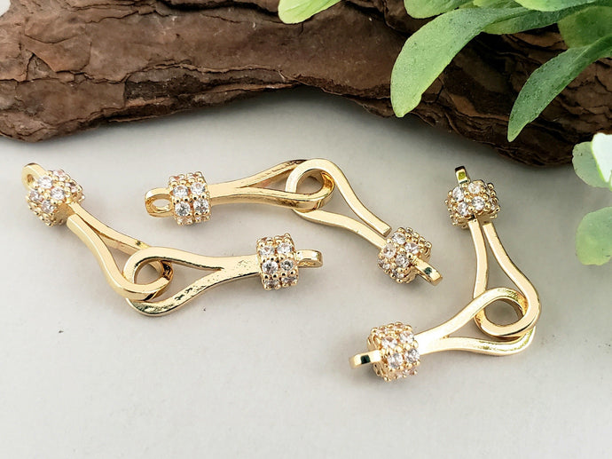 14k Gold Plated Pave Clasp Connector - 17mm - 1set