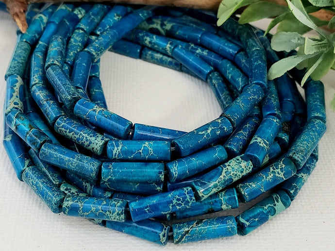 Apatite Blue - Sea Sediment Jasper Cylinder Tubes - 13x4mm - 15.5