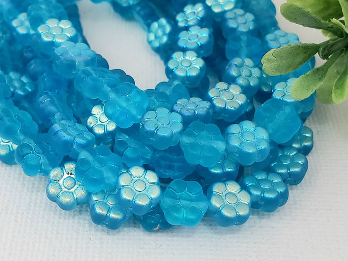 Frosted Aqua AB - Czech Daisy Flower - 8mm - 7