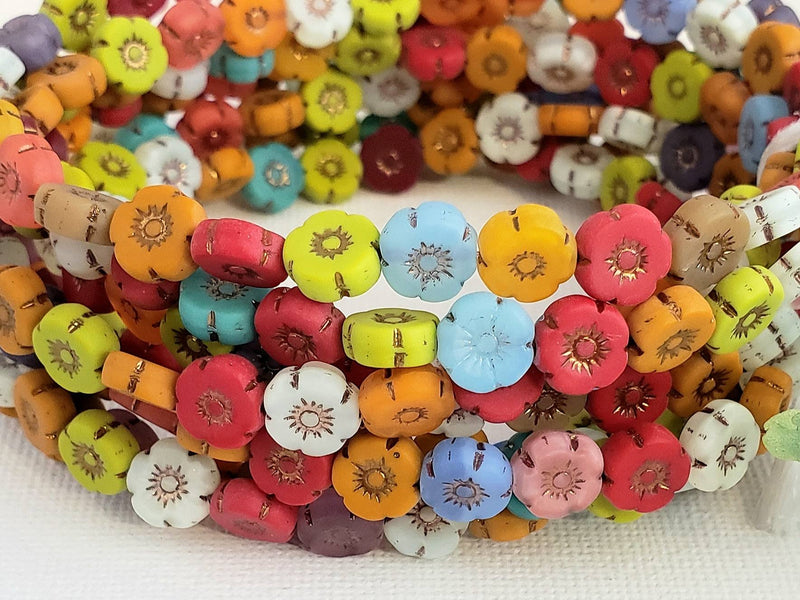Boho Vibe Mix - Opaque Bronze Wash Czech Flower Beads - 8x3mm - 10pcs