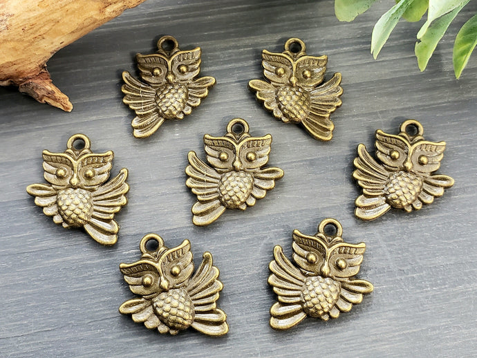 Antique Brass Double Sided Owl Charms - 15mm - 2pcs