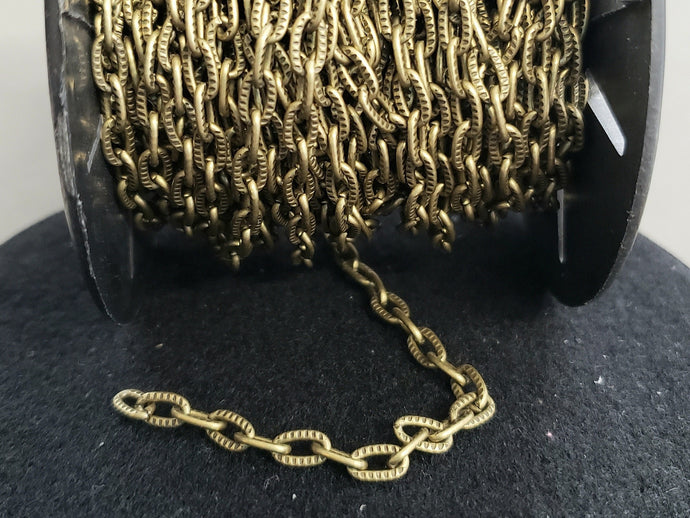 Antique Bronze Textured Cable Chain - Soldered Links - 5x9mm - 12