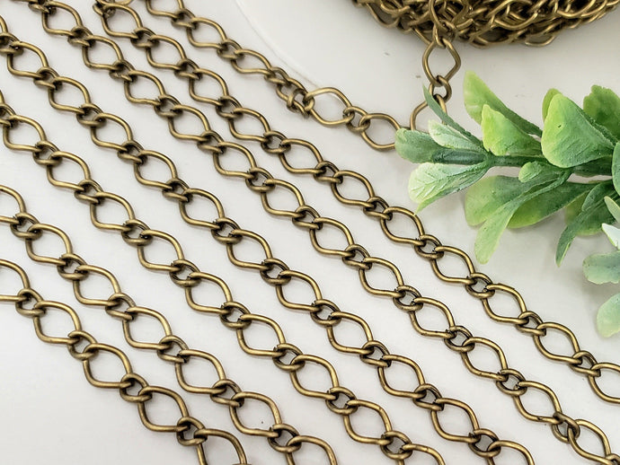 Antique Bronze Double Rhombus - Unsoldered Link Chain - 8x6mm + 4x3mm - 5yds