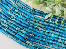 Load image into Gallery viewer, Apatite Blue - Sea Sediment Jasper Cylinder Tubes - 13x4mm - 15.5&quot; Strand

