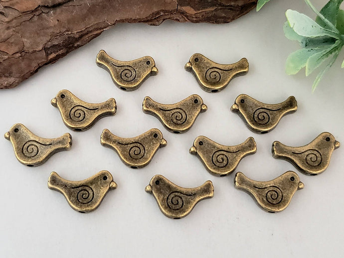 Antique Brass Bird Charm Spacers - 15mm - 10pcs