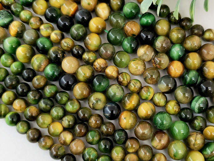 Yellow Green Mix - Tiger Eye Dyed - 6/8mm - 15