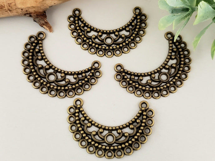 Antique Brass Filigree Chandelier Connector - 30mm - 4pcs