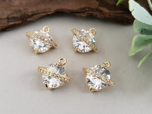 14k Gold Plated Pave Saturn Earring Charms - 11mm - 2pcs