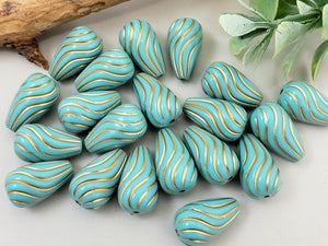 Turquoise Gold Wash Swirl Lucite Teardrops - 15mm - 10pcs