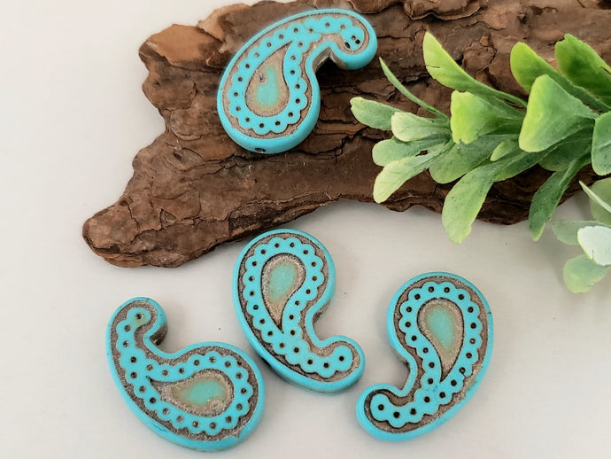Turquoise Howlite Paisley Focal Beads - 21x13x4mm - 10pcs