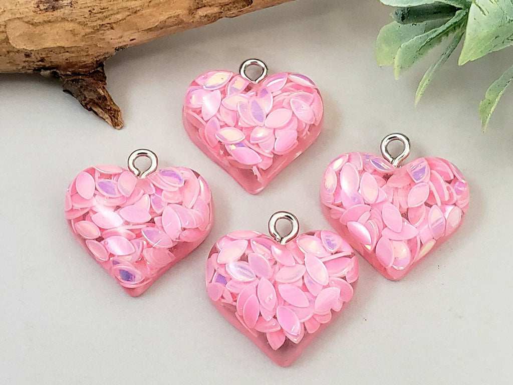Glitter Hearts Resin Charms - Assort Colors - 20mm - 6pcs