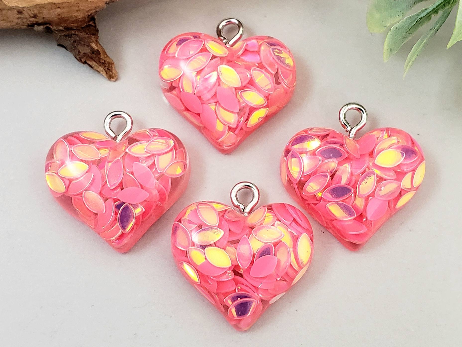 Glitter Hearts Resin Charms - Assort Colors - 20mm - 6pcs
