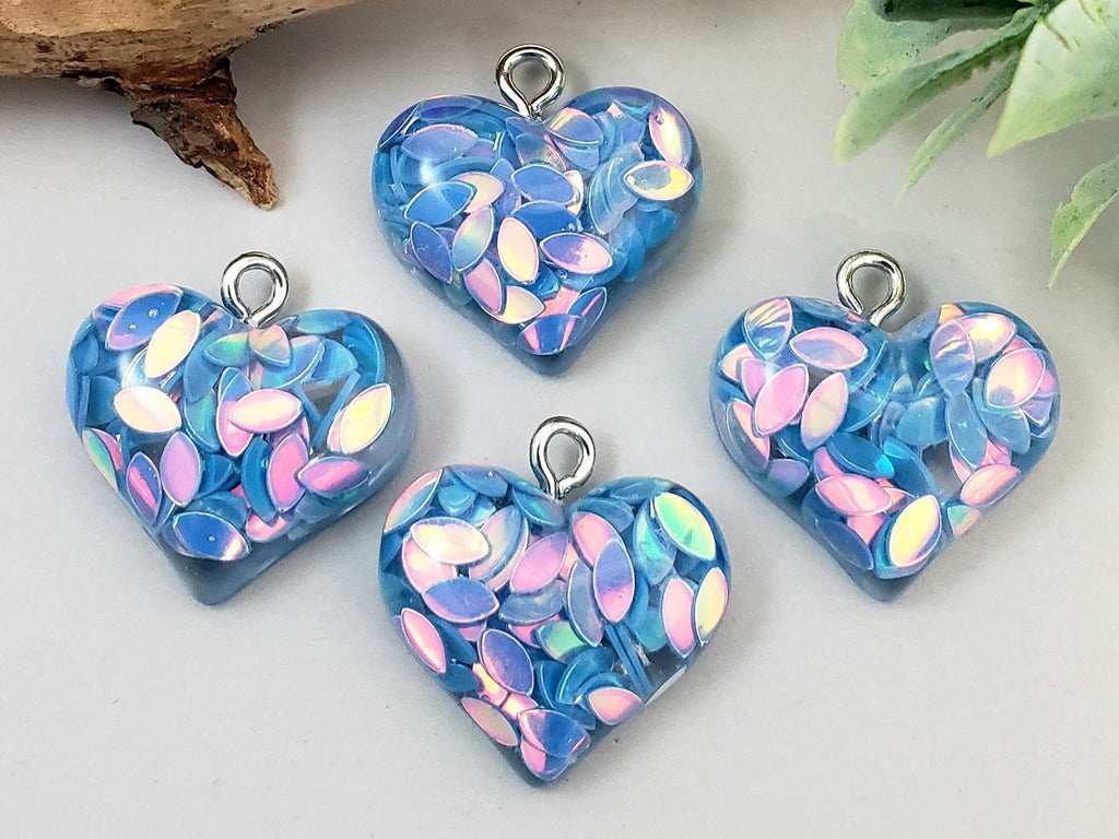 Glitter Hearts Resin Charms - Assort Colors - 20mm - 6pcs