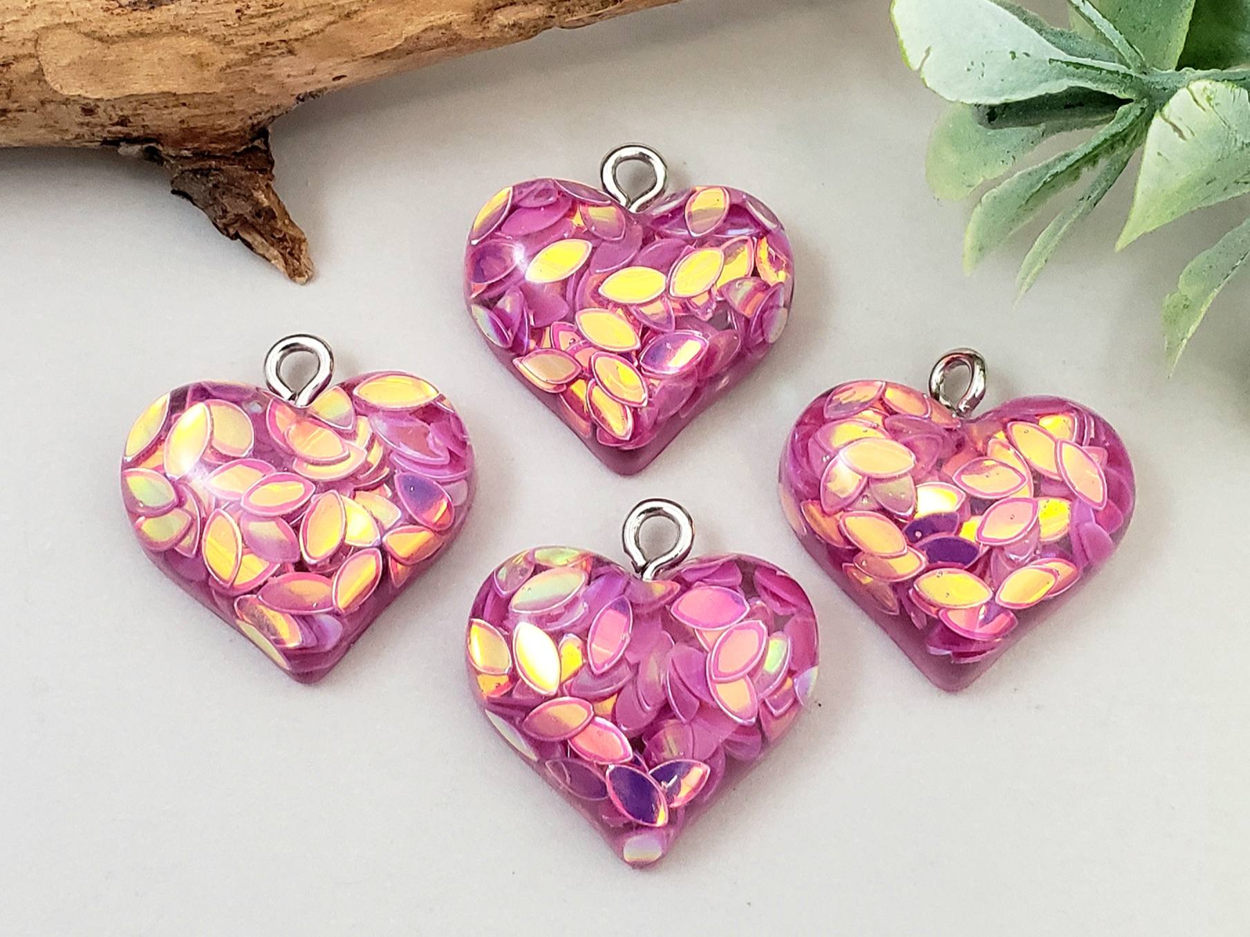 Glitter Hearts Resin Charms - Assort Colors - 20mm - 6pcs