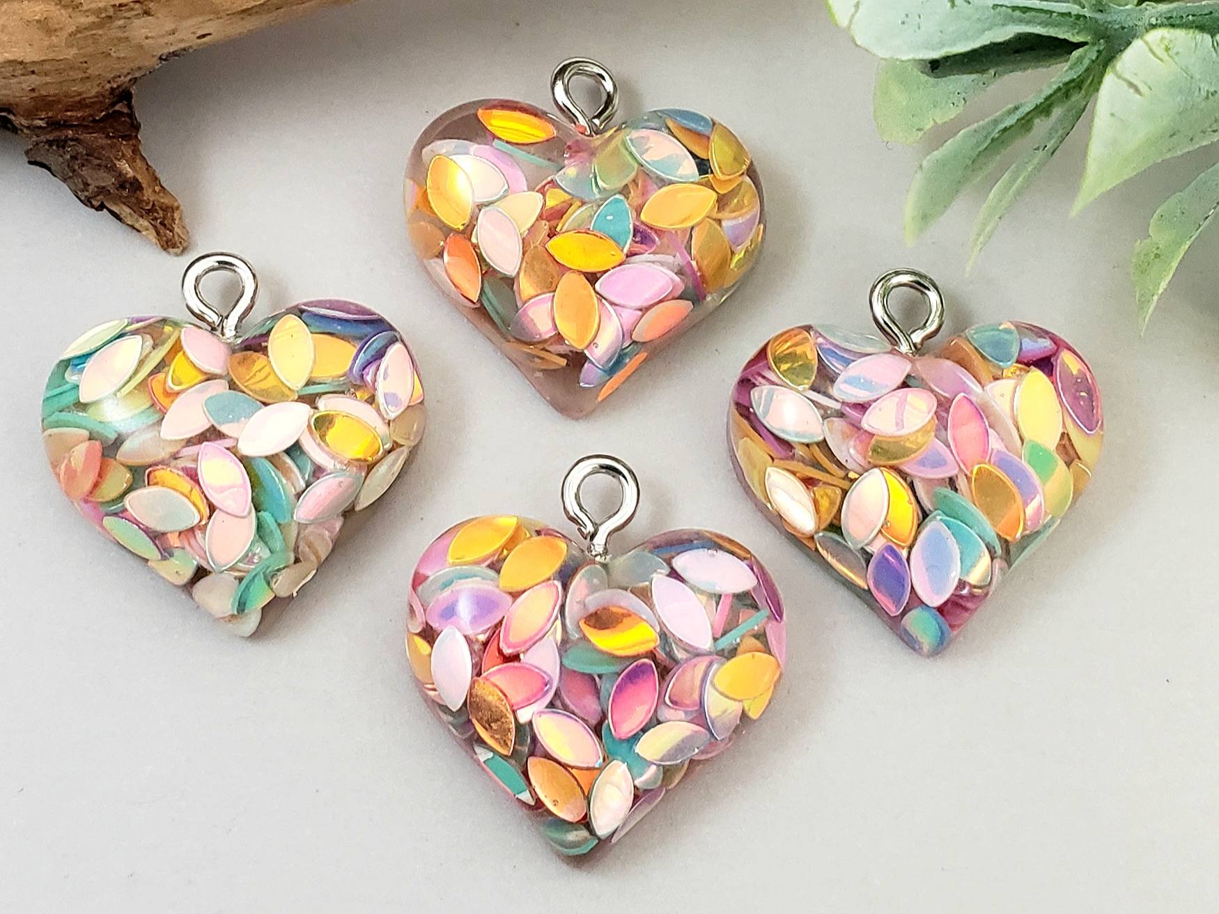 Glitter Hearts Resin Charms - Assort Colors - 20mm - 6pcs