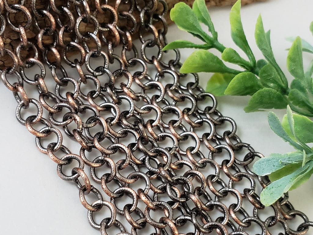 Best Seller RESTOCKED!! Antique Copper Soldered - Textured Rolo Chain - 7mm - 1ft/12"