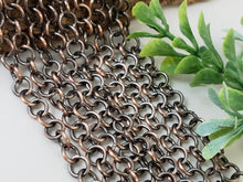 Load image into Gallery viewer, Antique Copper Soldered/Textured Rolo Chain - 8mm - 1ft/12&quot;
