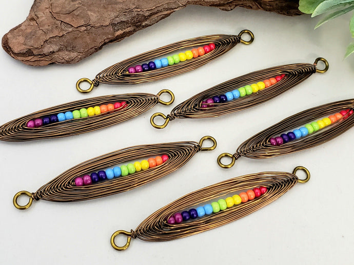 Rainbow/ Bronze- Handwired Herringbone Links - 45x8mm - 2pcs