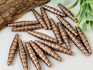 Fancy Antique Copper Elongated Bicone Focal/Spacers - 25mm - 6pcs