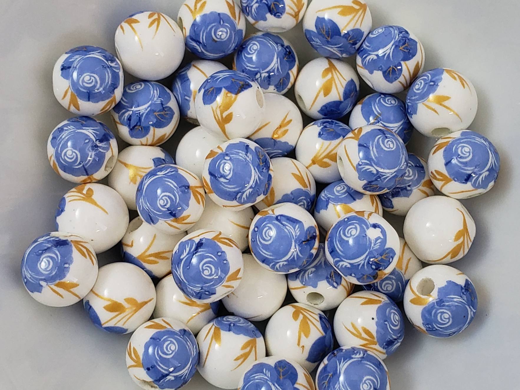 Lapis Blue - Porcelain Ceramic Flower Beads - 12mm - 10pcs