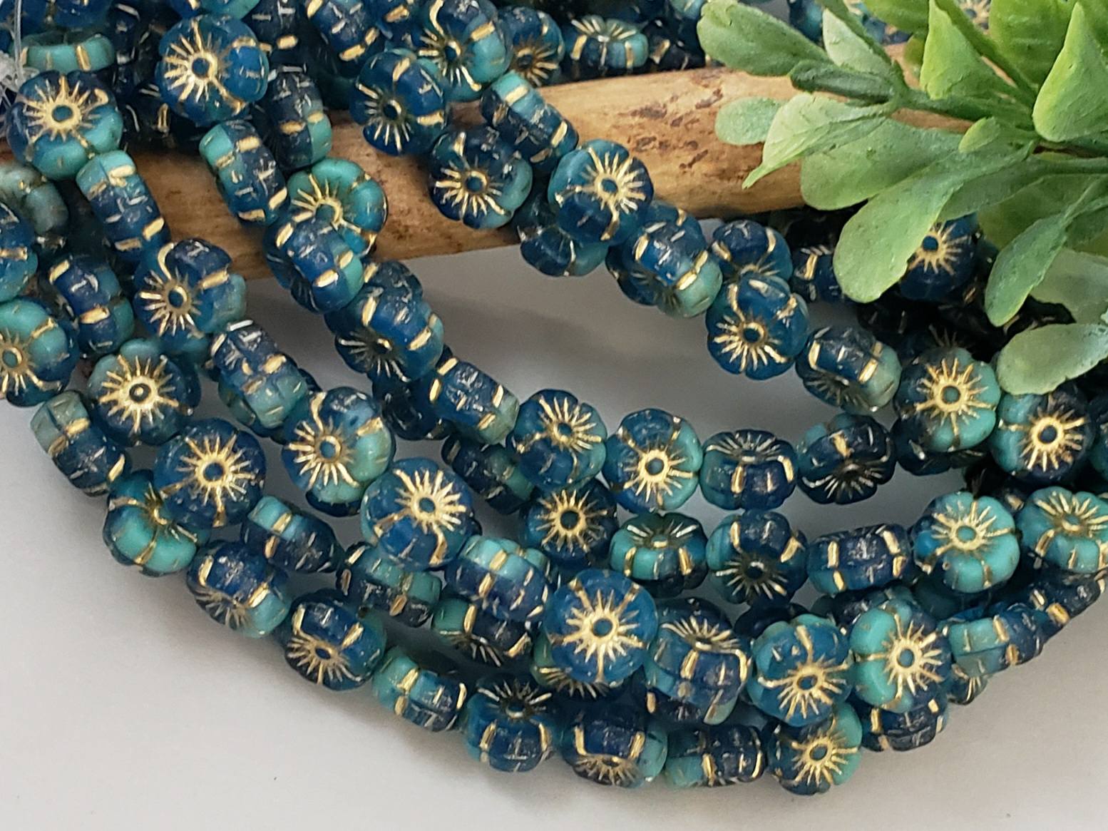 Turquoise Blue Teal Mix - 2 Tone Czech Flower Beads - 10mm - 10pcs