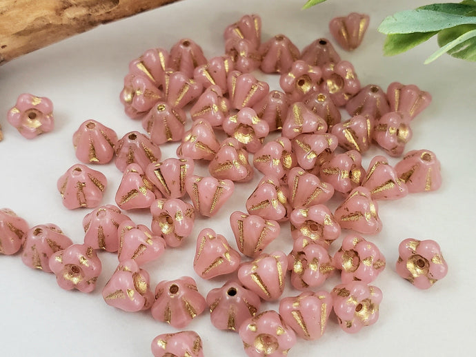 Blush Pink Gold Wash - Czech Bell Flowers - 6x4mm - 20pcs