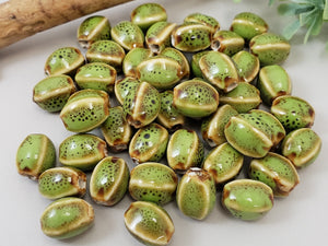 Pistachio Green - Oval Melon Glazed Porcelain Beads - 12x10mm - 10pcs