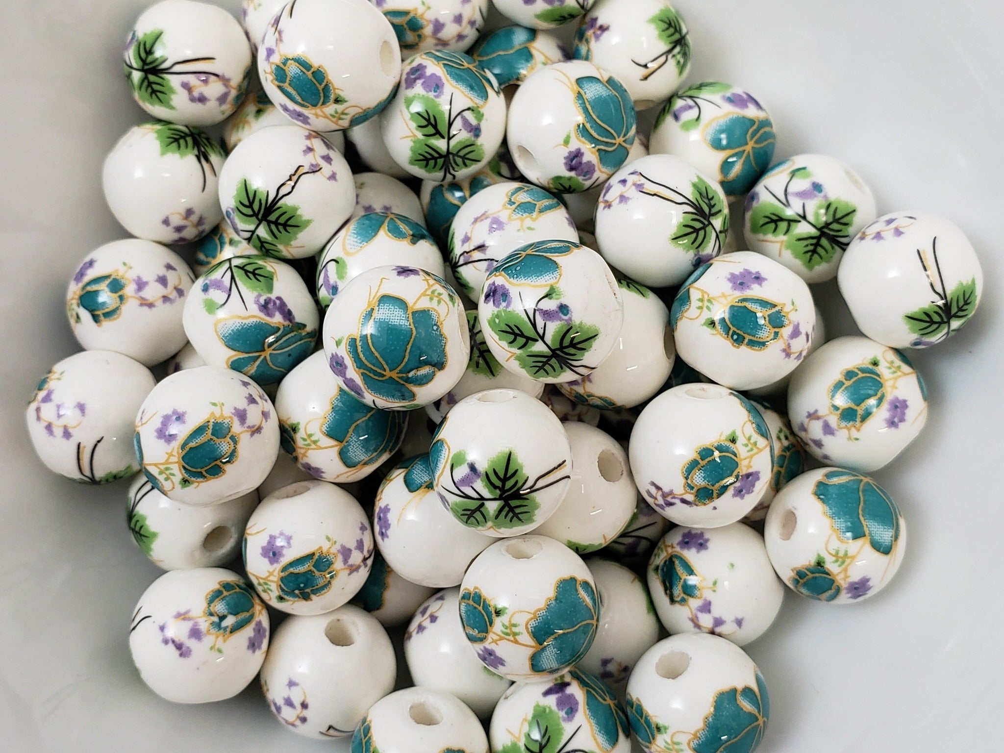 Teal - Porcelain Ceramic Flower Beads - 12mm - 10pcs