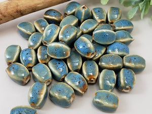Teal Blue - Oval Melon Glazed Porcelain Beads - 12x10mm - 10pcs