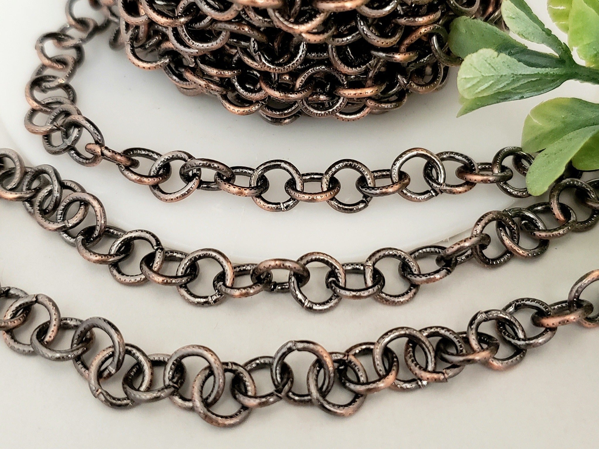 Best Seller RESTOCKED!! Antique Copper Soldered - Textured Rolo Chain - 7mm - 1ft/12"