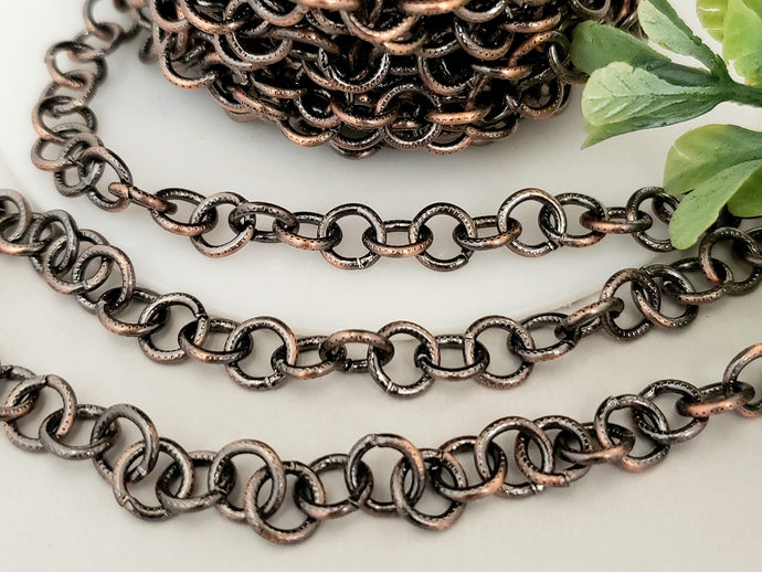 Antique Copper Soldered/Textured Rolo Chain - 8mm - 1ft/12