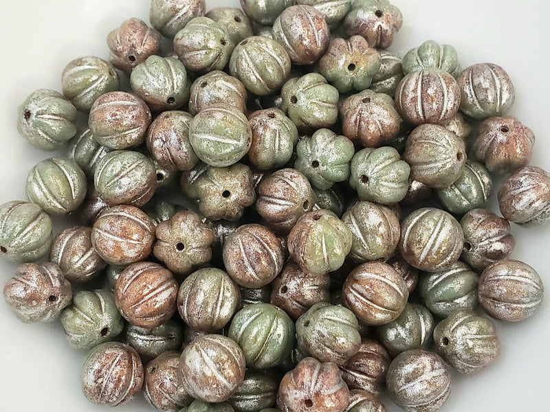 Seafoam Bronze Silver Luster - Czech Melon Beads  - 8mm - 20pcs
