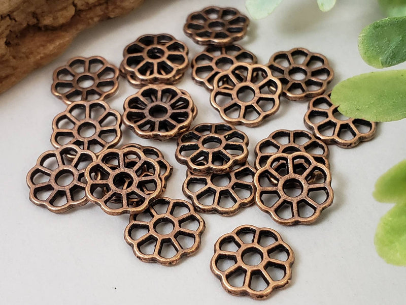 Antique Copper Daisy Bead Caps/ Connectors - 10mm - 20pcs