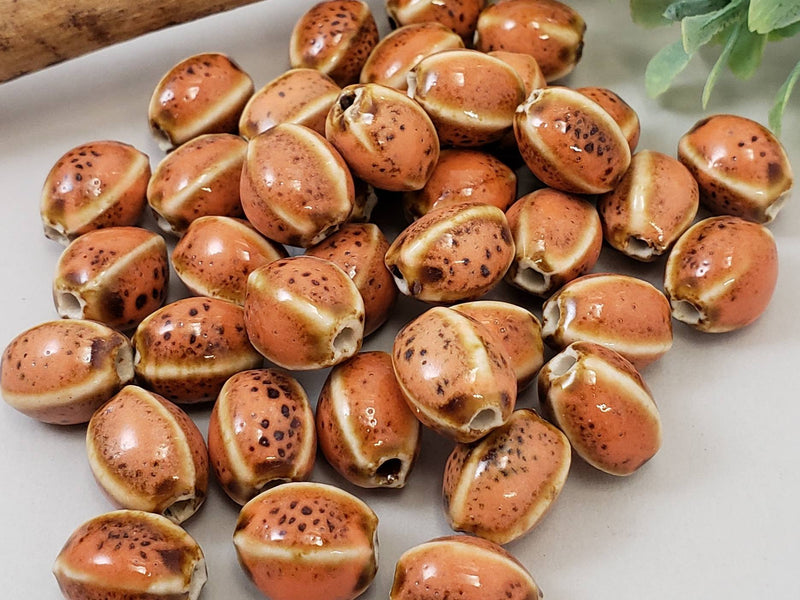 Papaya Orange- Oval Melon Glazed Porcelain Beads - 12x10mm - 10pcs