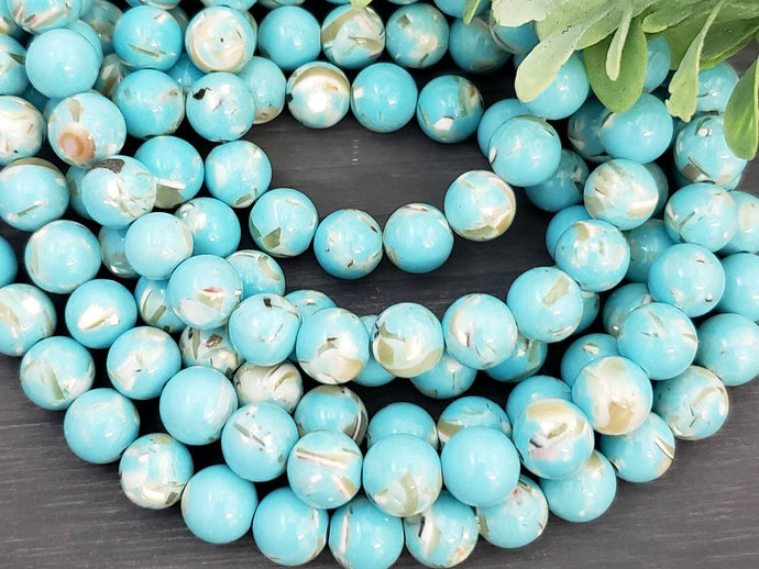 Re-STOCKED !! Turquoise Blue - Howlite Shell Inlay - 6/8mm - 15