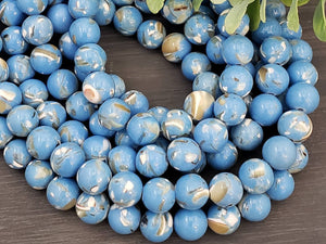 Re-STOCKED !! Lake Blue - Howlite Shell Inlay - 6/8mm - 15" Strand