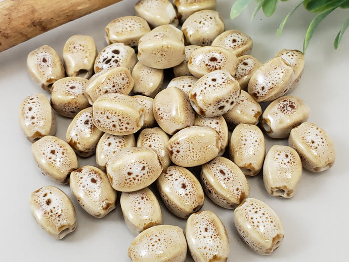 Latte - Oval Melon Glazed Porcelain Beads - 12x10mm - 10pcs